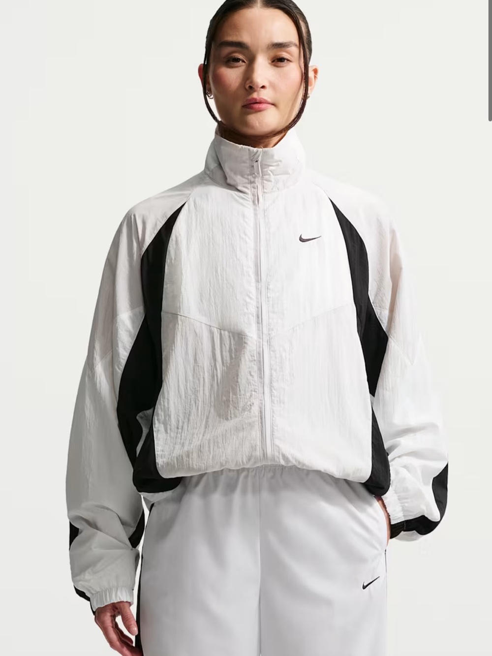 Nike Oversized Windbreaker Jacket White Black Full Zip Women’s Medium